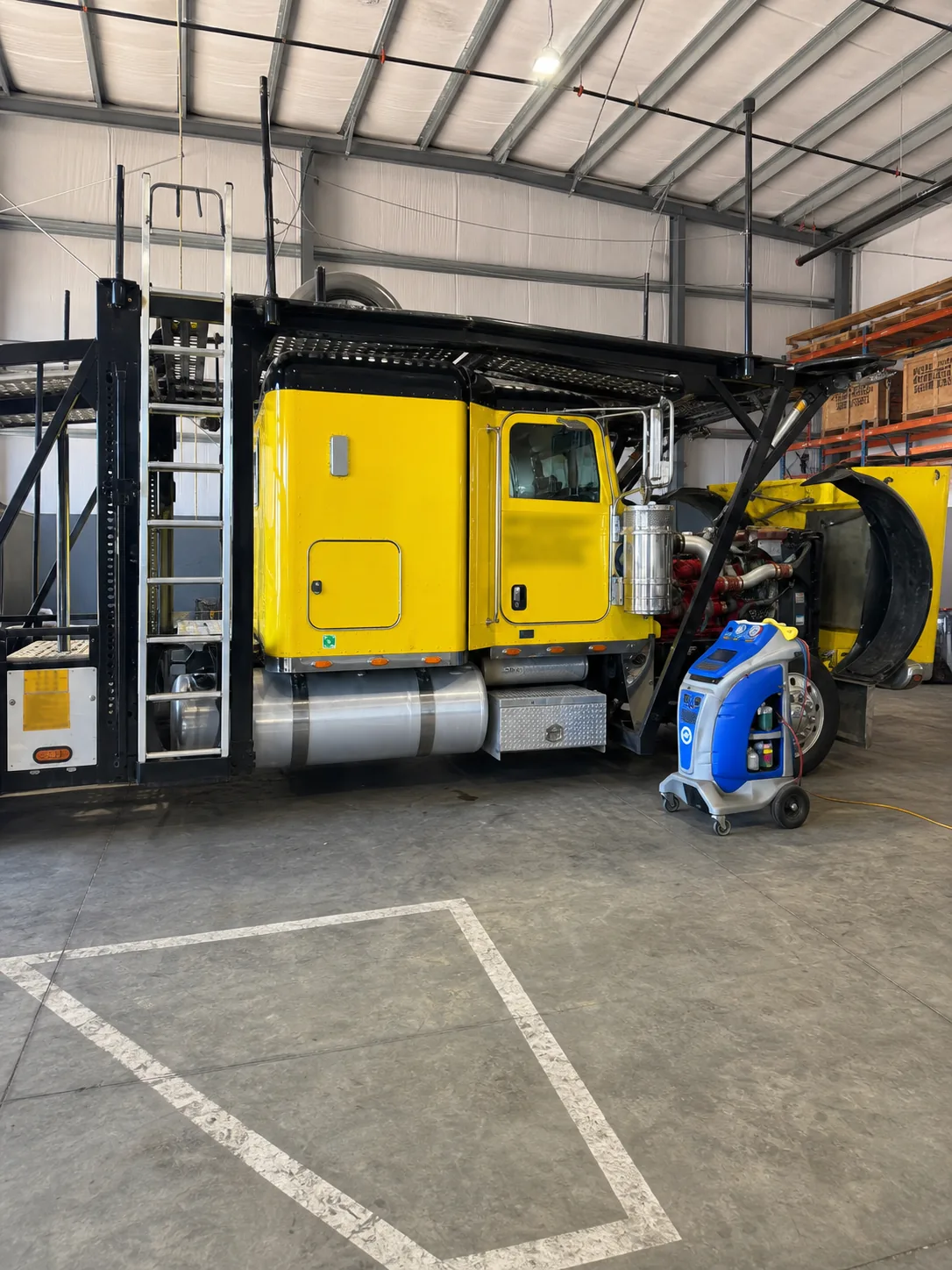 Truck being serviced in the repair shop